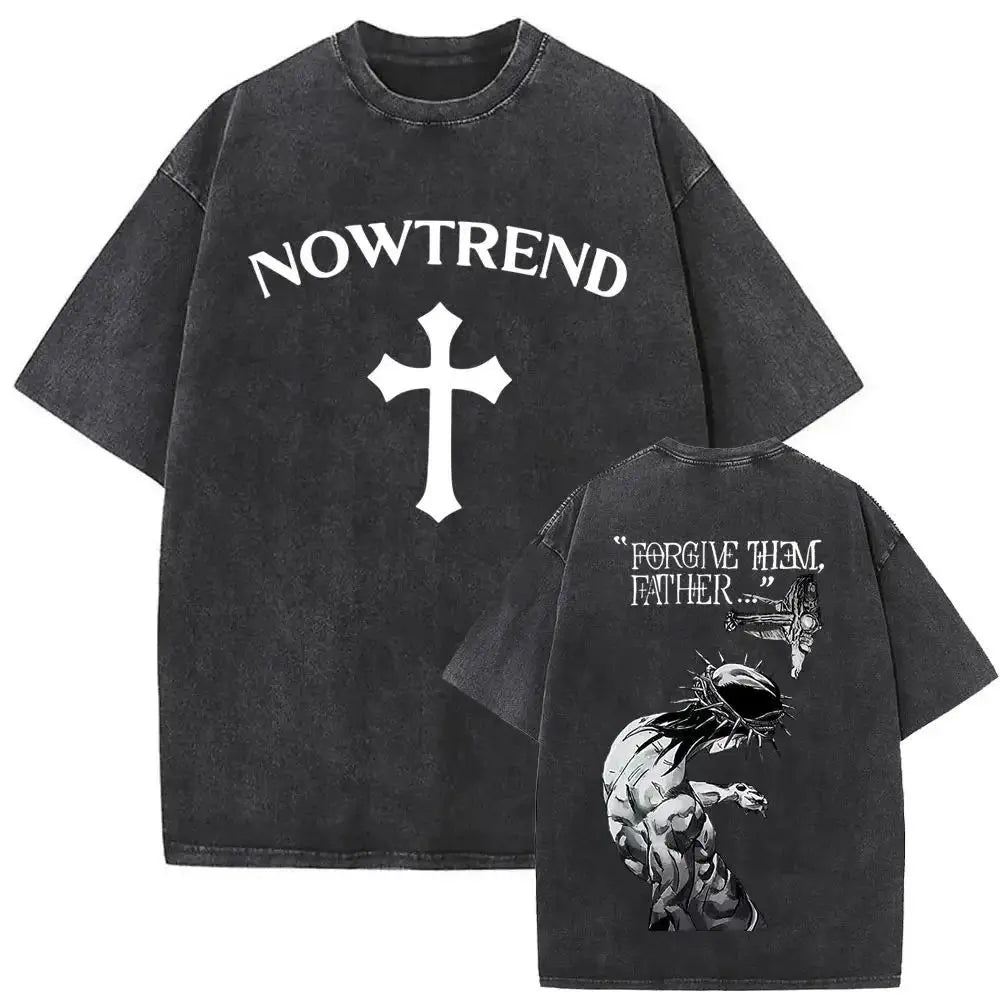 “Forgive Them Father” Vintage Washed Christian Graphic T-Shirt – Men’s Casual Streetwear Tee