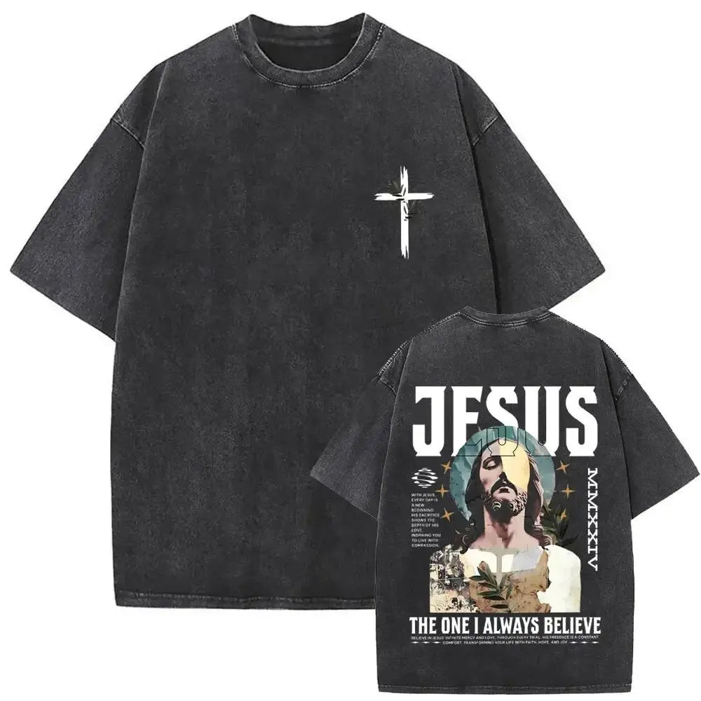 “Forgive Them Father” Vintage Washed Christian Graphic T-Shirt – Men’s Casual Streetwear Tee