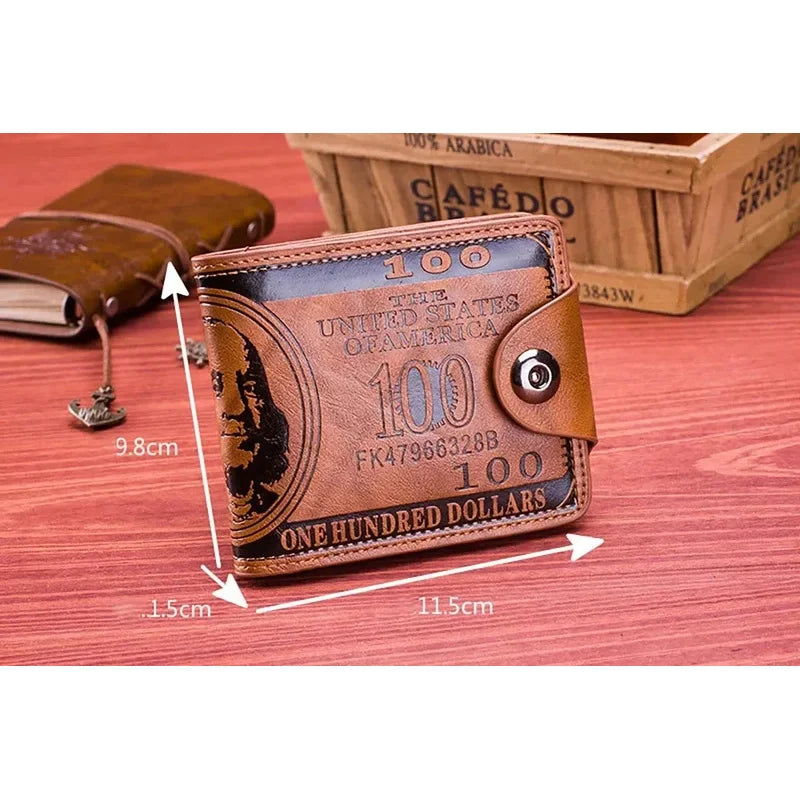 Vintage Leather Wallet - Classic Billfold For Men ($100 Bill Design)