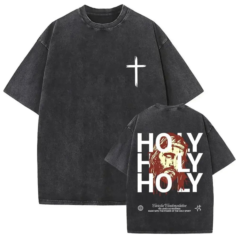 “Forgive Them Father” Vintage Washed Christian Graphic T-Shirt – Men’s Casual Streetwear Tee
