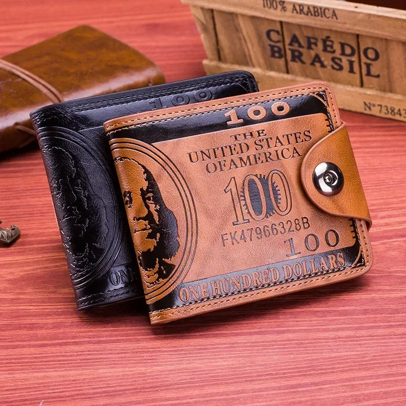 Vintage Leather Wallet - Classic Billfold For Men ($100 Bill Design)