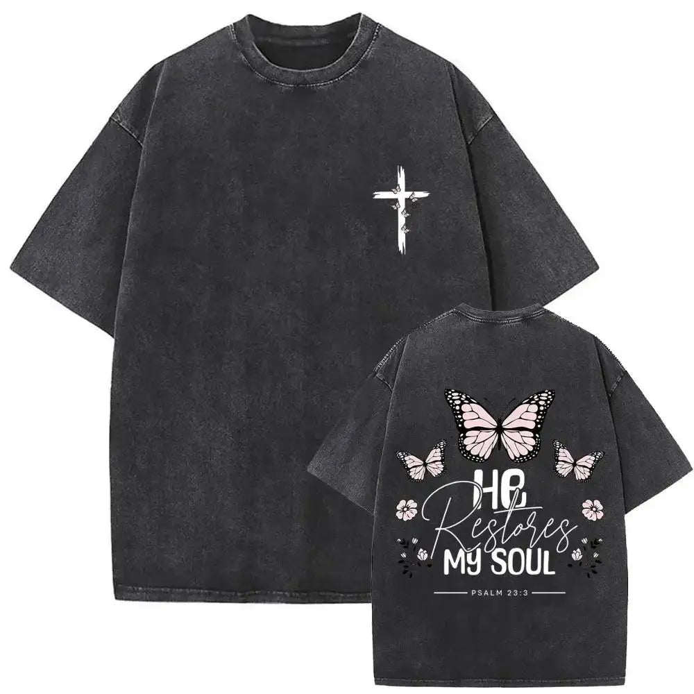 “Forgive Them Father” Vintage Washed Christian Graphic T-Shirt – Men’s Casual Streetwear Tee