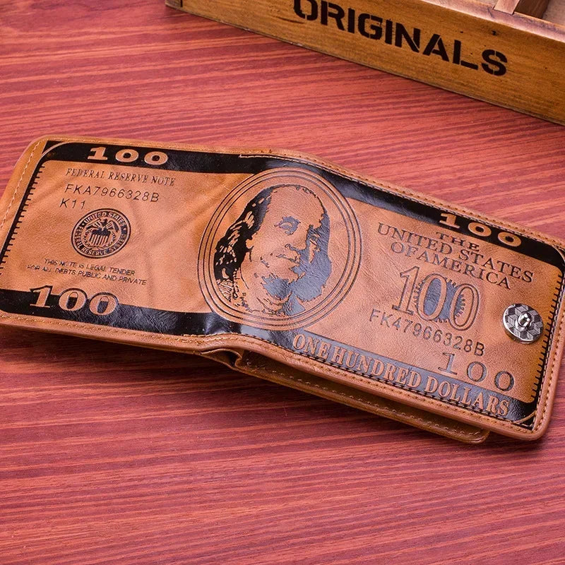 Vintage Leather Wallet - Classic Billfold For Men ($100 Bill Design)