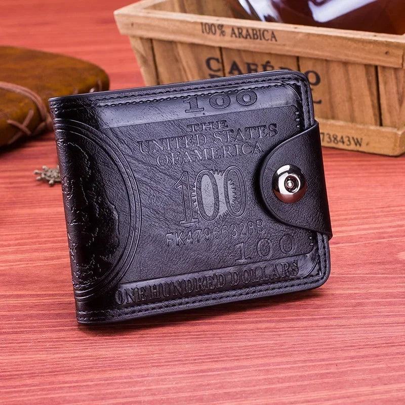 Vintage Leather Wallet - Classic Billfold For Men ($100 Bill Design)