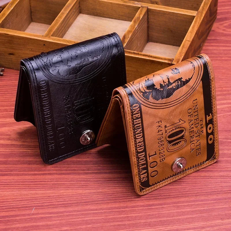 Vintage Leather Wallet - Classic Billfold For Men ($100 Bill Design)