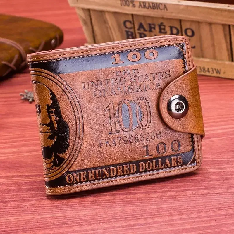 Vintage Leather Wallet - Classic Billfold For Men ($100 Bill Design)